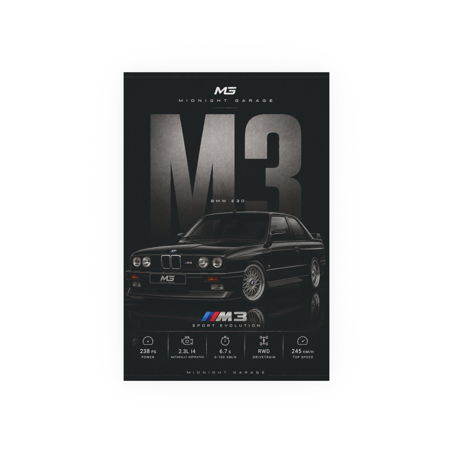 BMW E30 M3 Poster — Midnight Garage Edition