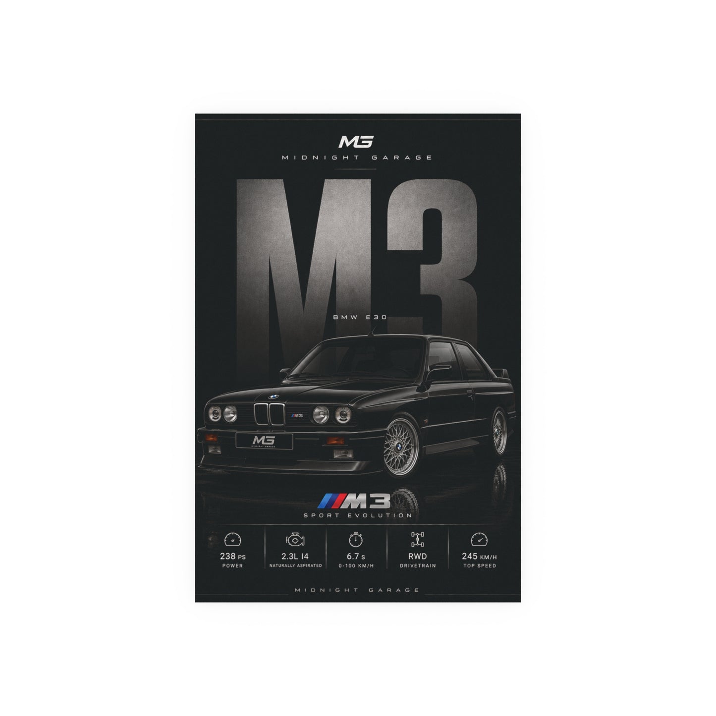 BMW E30 M3 Poster — Midnight Garage Edition