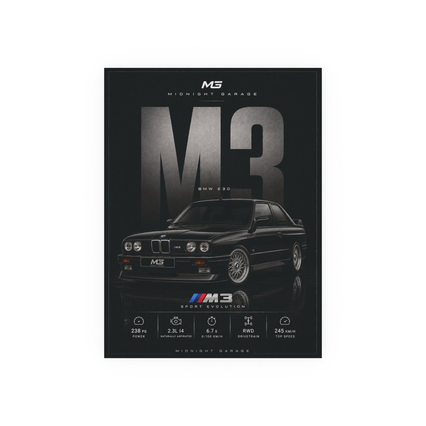 BMW E30 M3 Poster — Midnight Garage Edition